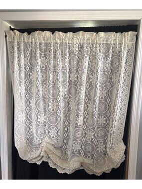 Cream Lace Window Balloon Valance 58W x 62L Sheer Floral Pattern Curtain Panel